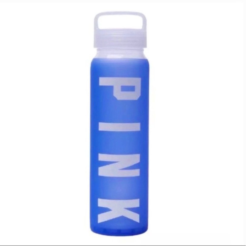 Victoria's Secret Pink Glass Water Bottle Cup Blue